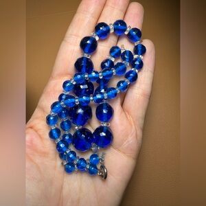 Vintage Art Deco Cobalt Blue Faceted Bead Necklace